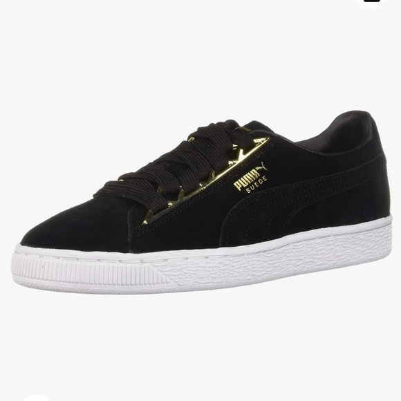PUMA Black Suede Metallic Gold Jewel Sneaker Size 9 - Picture 1 of 7